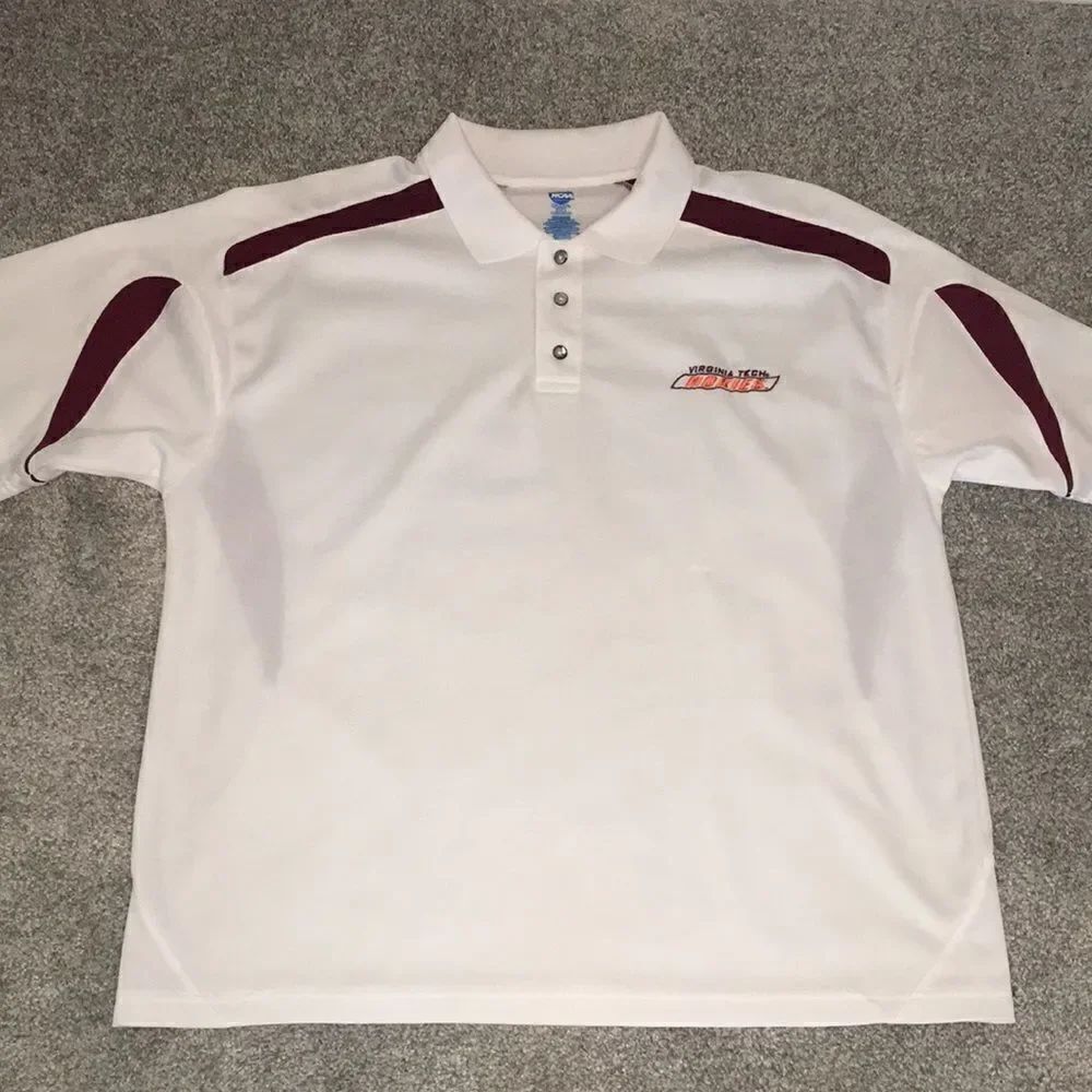 VT Virginia Tech Hokies Big man mens white poly Golf Polo Shirt XL- snag pull
